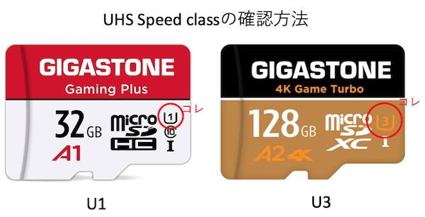 microSDのUHSスピードクラスの確認方法